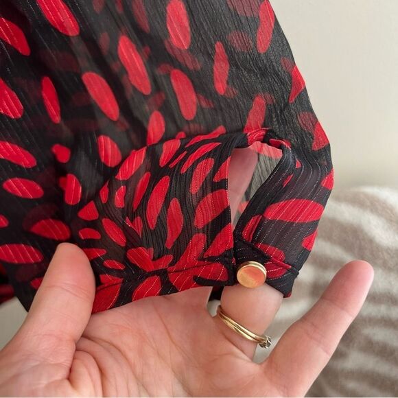 LIZ CLAIBORNE Career Size XXL Red Black Metallic 3/4 Sleeve top Lined EUC - Picture 8 of 12